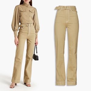 Zimmermann Belted High-Rise Straight-Leg Jeans in Sage Green